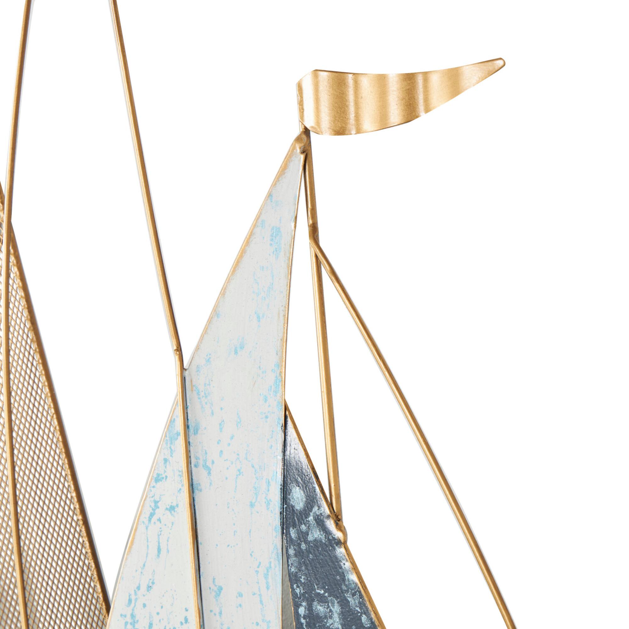 Blue Metal Sail Boat Wall Décor with Gold Wire Accents and Shimmer Details
